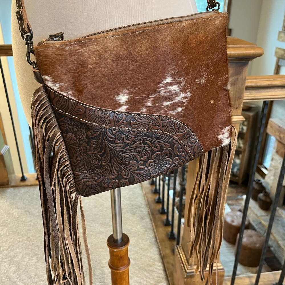 Myra Bag Western Handbag Purse Fringe Tooled Hair Hide Crossbody
